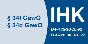 IHK-Siegel: § 34f GewO und § 34d GewO, Vermittlerregister-Nr. D-F-175-3GCL-92 und D-XQWL-X3D56-27